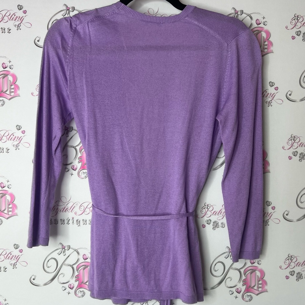 Le chΓ’teau Lavender Wrap shirt sweater rabbit hair angora fabric tie up belted - Picture 5 of 5